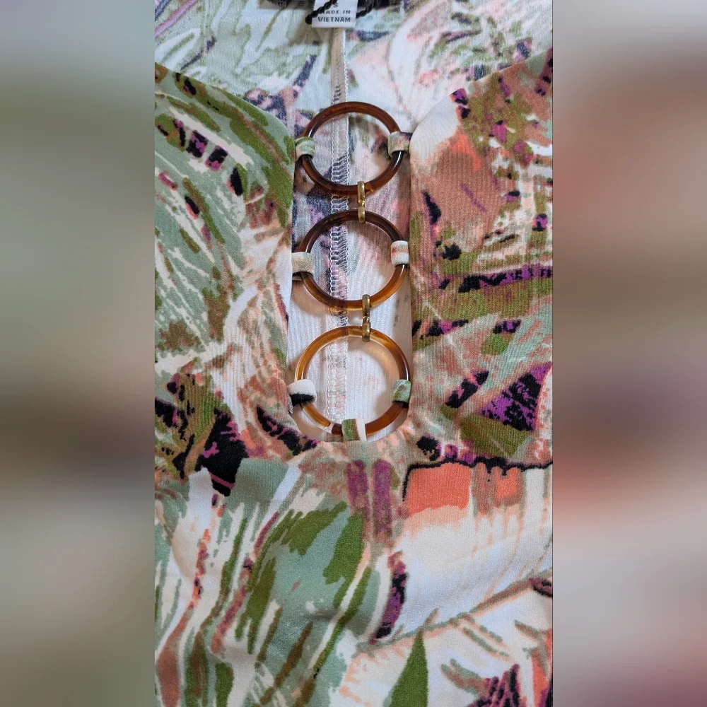 Chelsea Taylor Sleeveless Maxi Dress size S Keyhole Neck Soft Stretchy Tropical - Picture 6 of 10